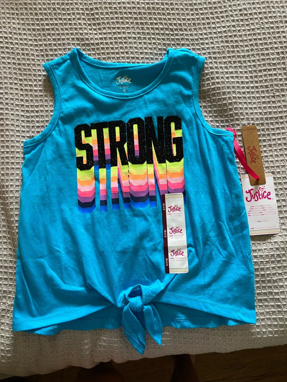 Justice Turquoise Tie-Front Tank Top with Rainbow 
